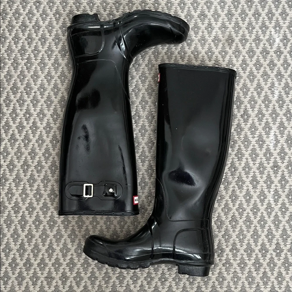 Hunter Glossy Black Rain Boots Tall Height